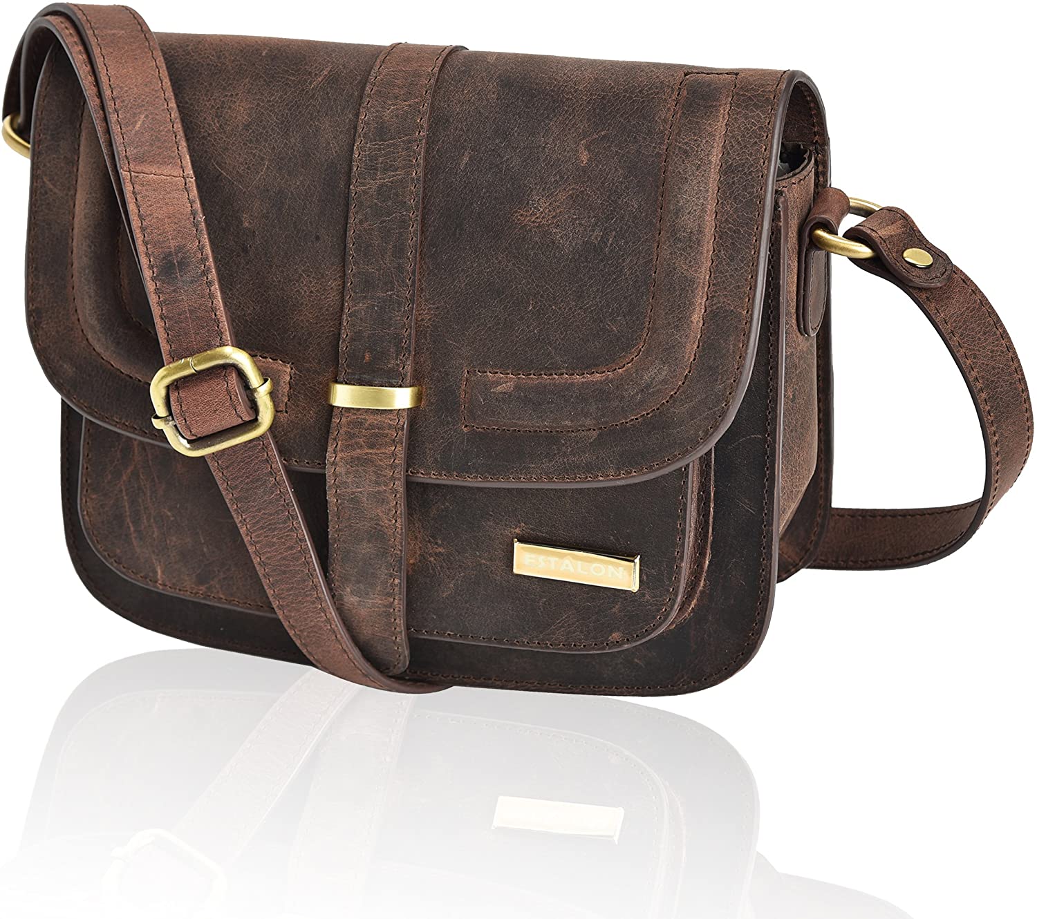 Price:$39.99 Crossbody Bag Brown Genuine Leather - Small Vintage Shoulder Bag for Women  Handbags   