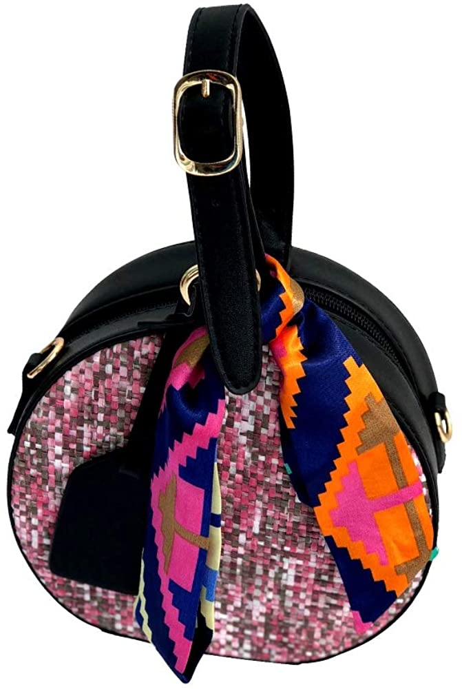 Price:$9.99 Boho Bag for Women by HYBRID FASHIONISTA Cross body bag with gold chain Shoulder Bag (PINK Multi Black Circle Boho Bag)  Handbags   
