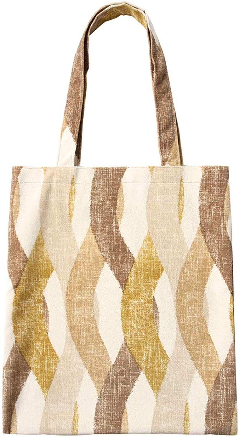 Price:$12.99 Flocking fabric tote bag, women's one - shoulder tote bag with large capacity（Pale yellow Curve stripe）  Handbags   