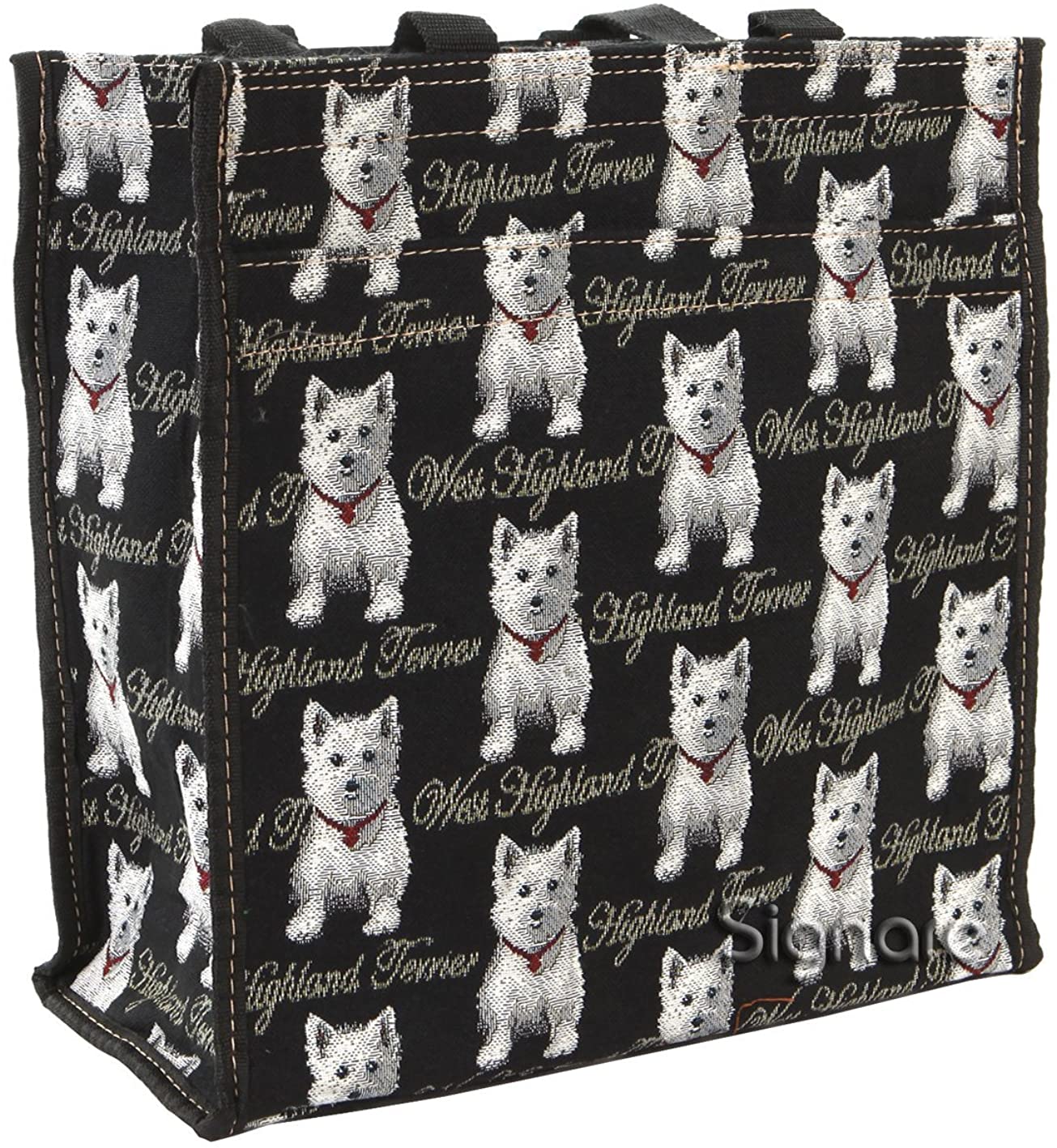 Price:$21.99    Signare Tapestry Shoulder Shopping Bag for Women with Black & White Westie Dog Design (SHOP-WES)  Clothing