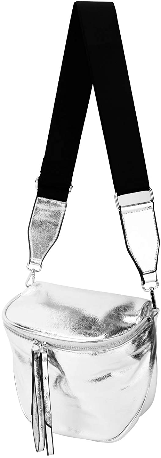 Price:$10.99 Luxspire Ladies Cross Body Bag, Soft PU Leather Zipper Small Shoulder Bag Women Crossbody Purse, Silver  Handbags   