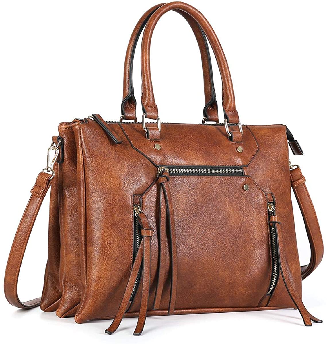 Price:$35.49 Women Crossbody Bags with Tassel Triple Zipper Pocket Satchel Purses and Handbags for Ladies (Brown)  Handbags   