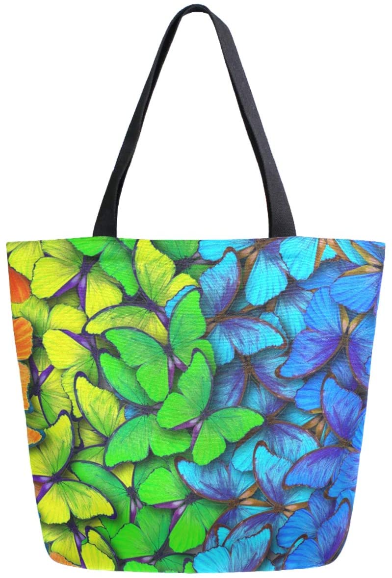 Price:$15.99    ZzWwR 3d Beautiful Colors Butterflies Print Extra Large Canvas Shoulder Tote Top Handle Bag for Gym Beach Weekender Travel Shopping  Clothing