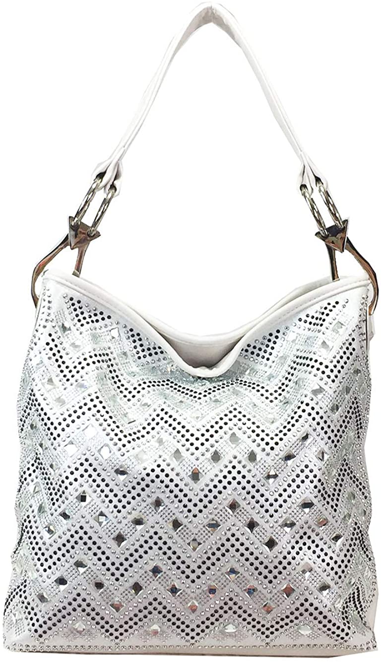 Price:$47.99    Zzfab Sparkle Gem Chevron Rhinestone Hobo Bag with Extra Shoulder Strap (white)  Clothing