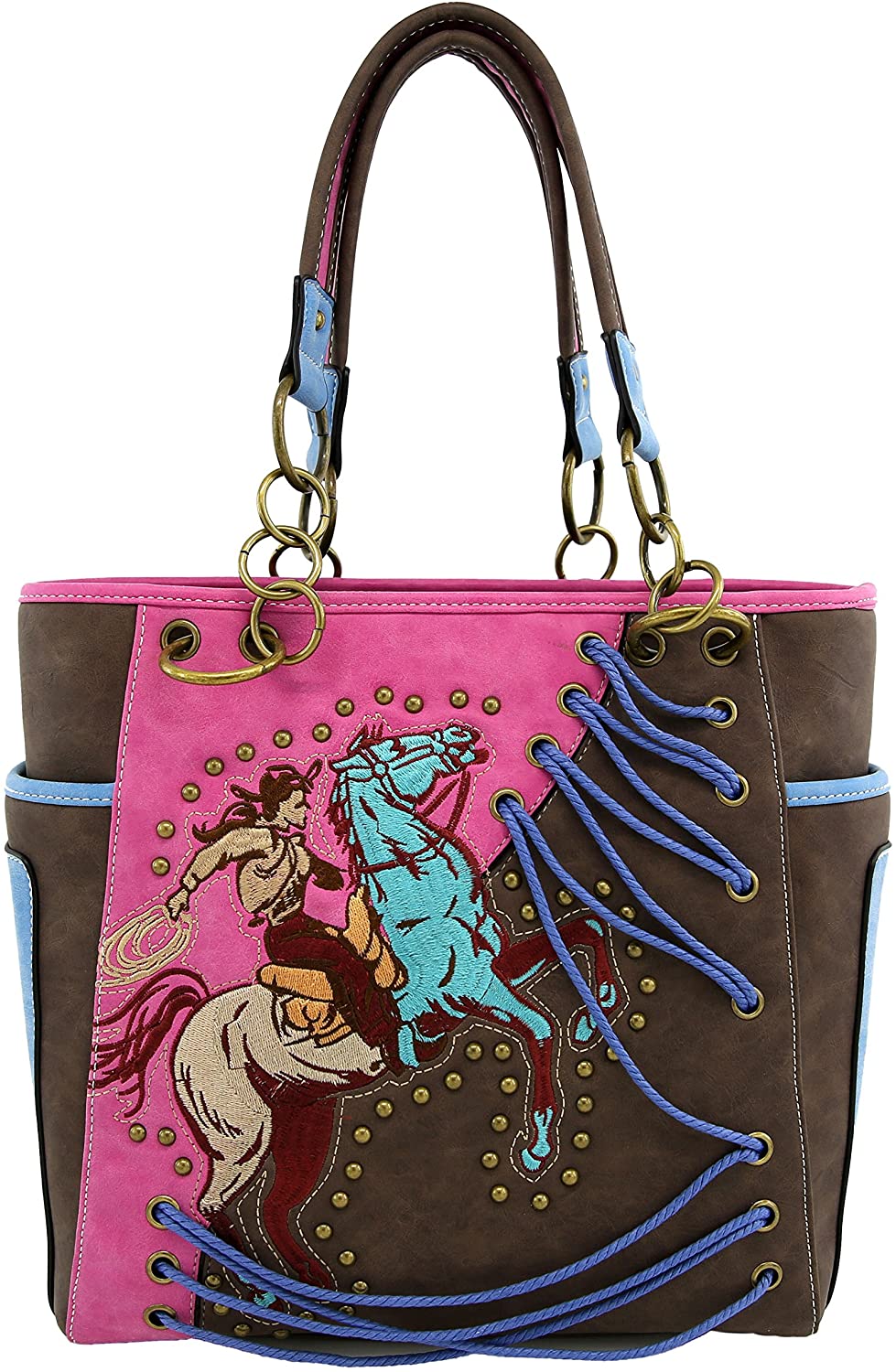 Price:$22.39    Western Concealed Carry Tote Embroidery Womens Shoulder Bag Vintage Style With Multi-Pocket(Camel)  Clothing