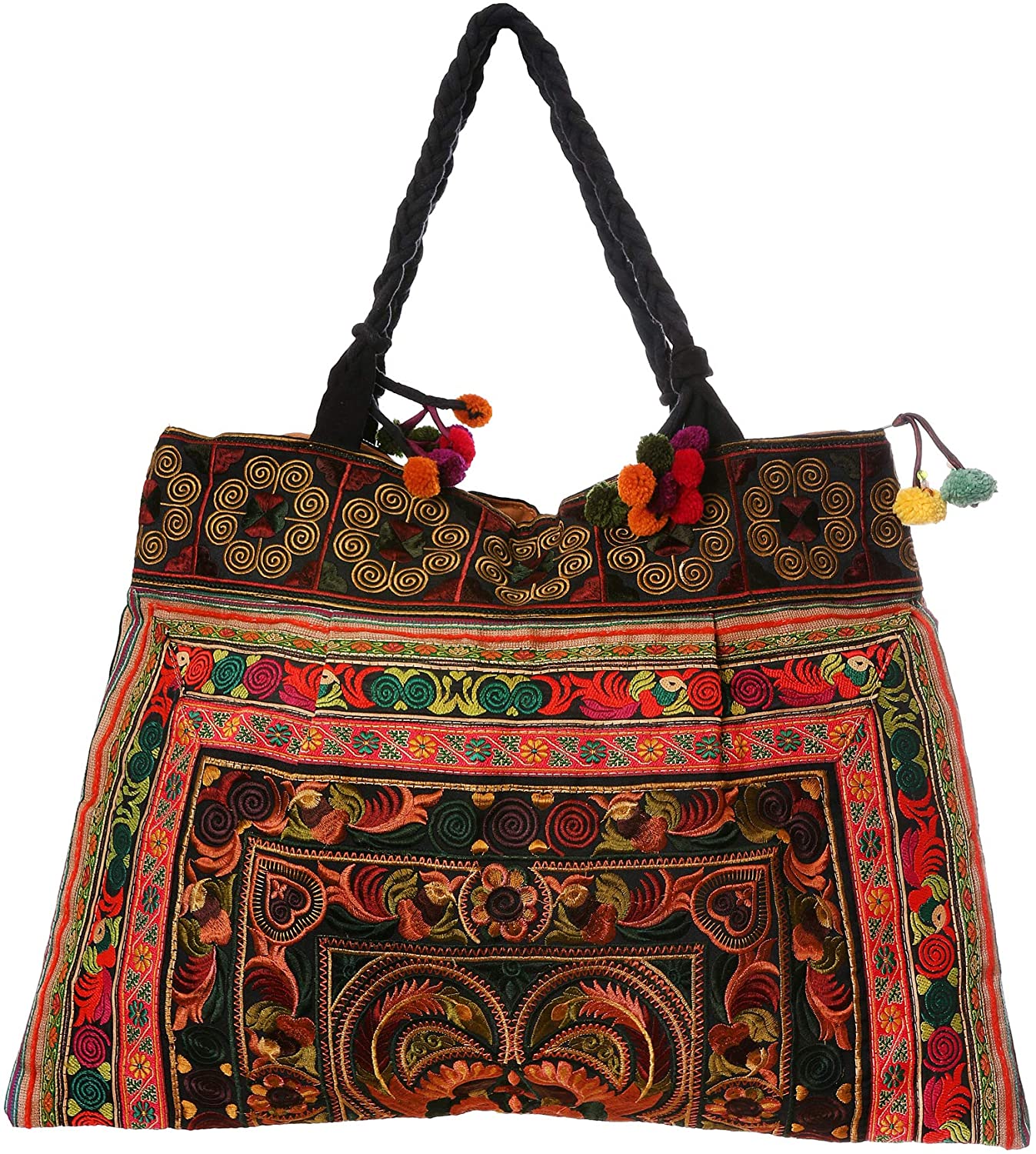 Price:$39.99    Changnoi Unique Fair Trade Tote Bag Embroidered Fabric Large Size from Thailand (Bird Mocha)  Clothing