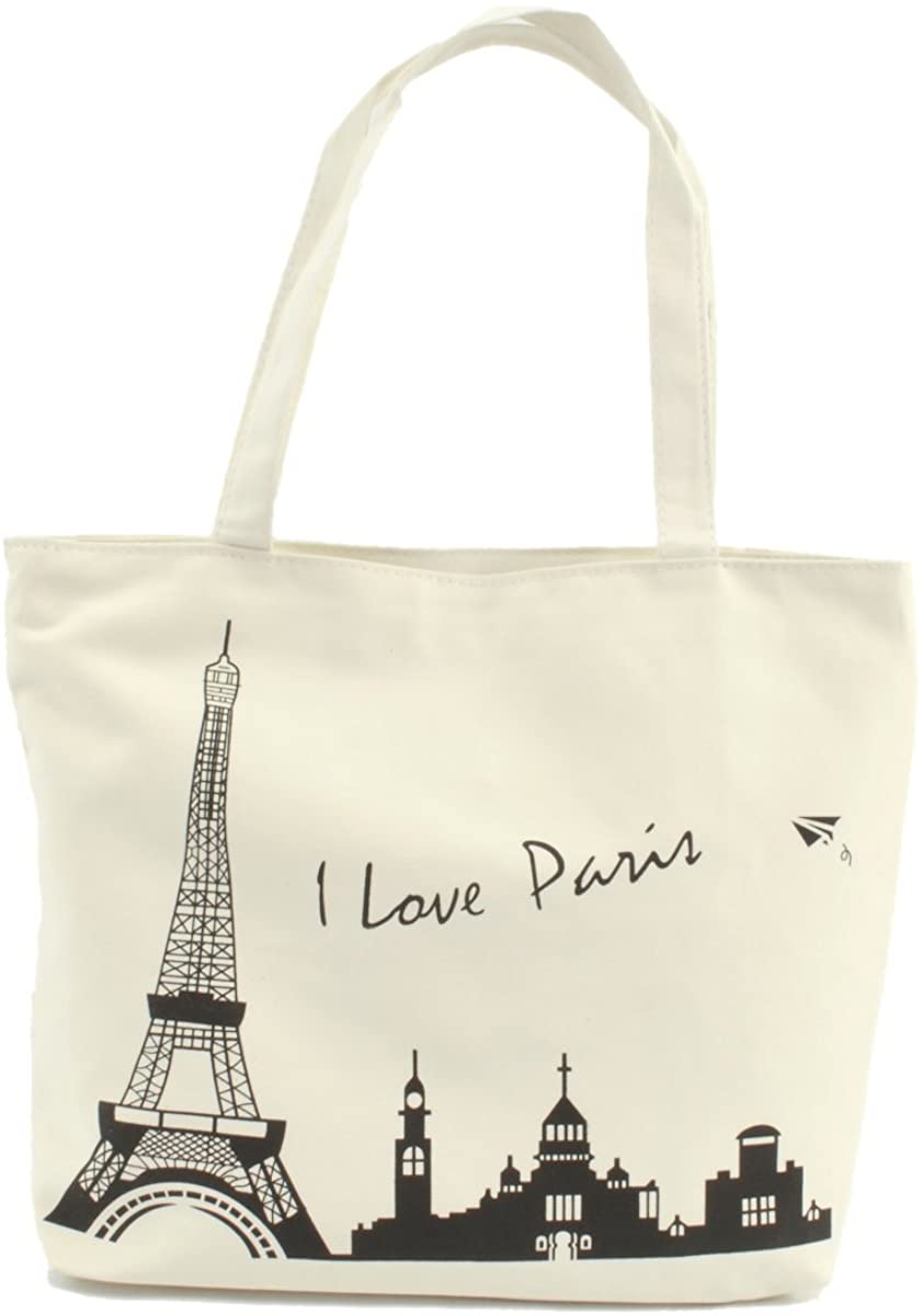 Price:$10.99    LSW"I Love Paris" Canvas Shoulder Tote Bag (White)  Clothing