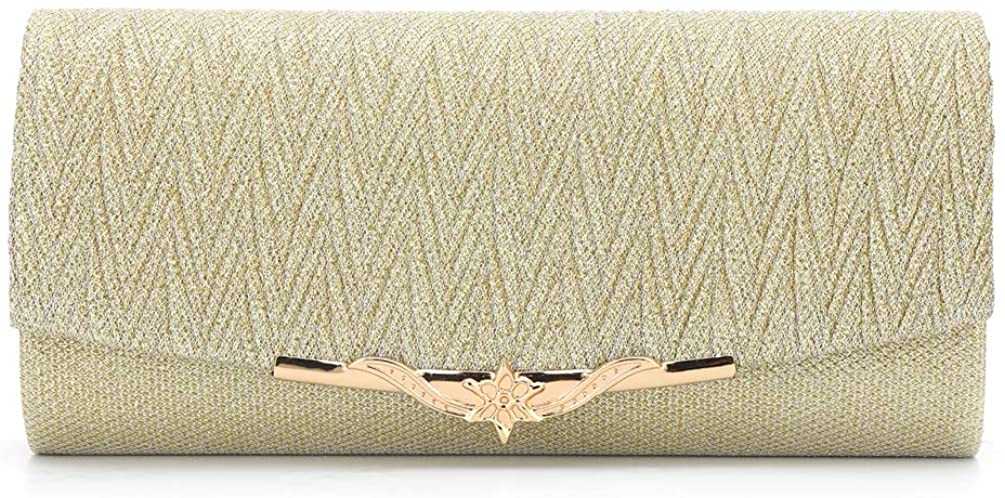 Price:$13.99 ZIUMUDY Womens Glitter Evening Clutches Wedding Bridal Clutch Purse Shoulder Chain Bag Wallet (Gold)  Handbags   
