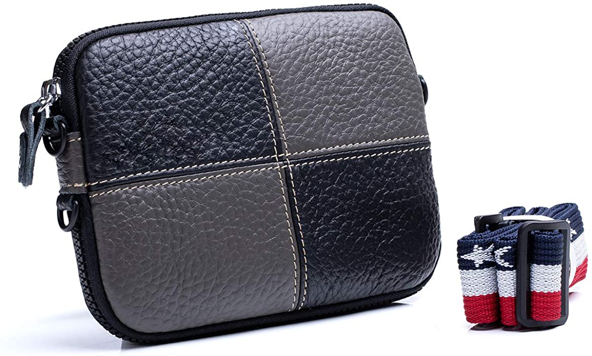 Price:$14.99 Leather Clutch Purses with Shoulder Strap for Women (small, black and grey)  Handbags   