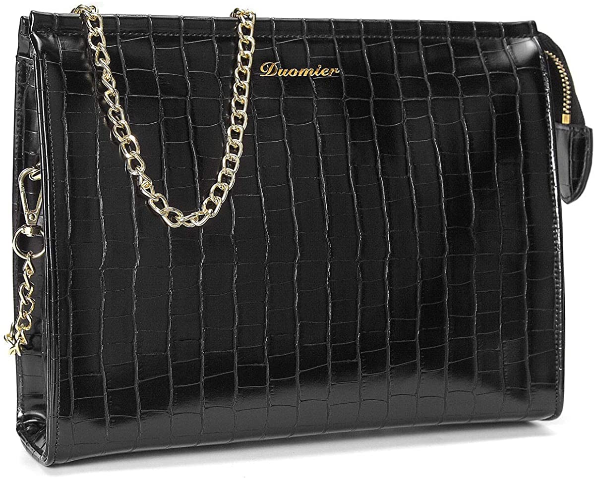Price:$22.99 Crocodilien Brillant Crossbody Bag for Women Shoulder Bag with Removeable Golden Chain (Black)  Handbags   