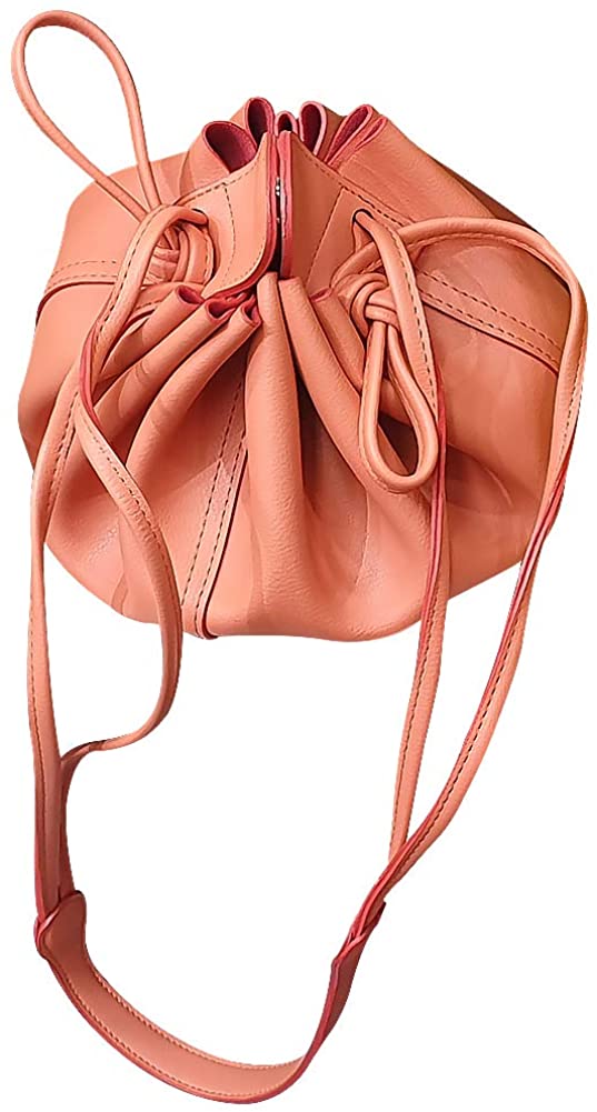 Price:$48.99 Riant Dumpling design Wrinkled Drawstring Shoulder Crossbody Bucket Bags for Women Girls Handbags Orange  Handbags   