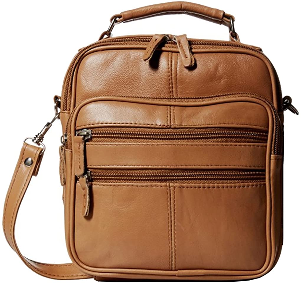 Price:$19.98 Roma Leathers Light Brown Leather Travel Organizer Crossbody Shoulder Bag  Handbags   