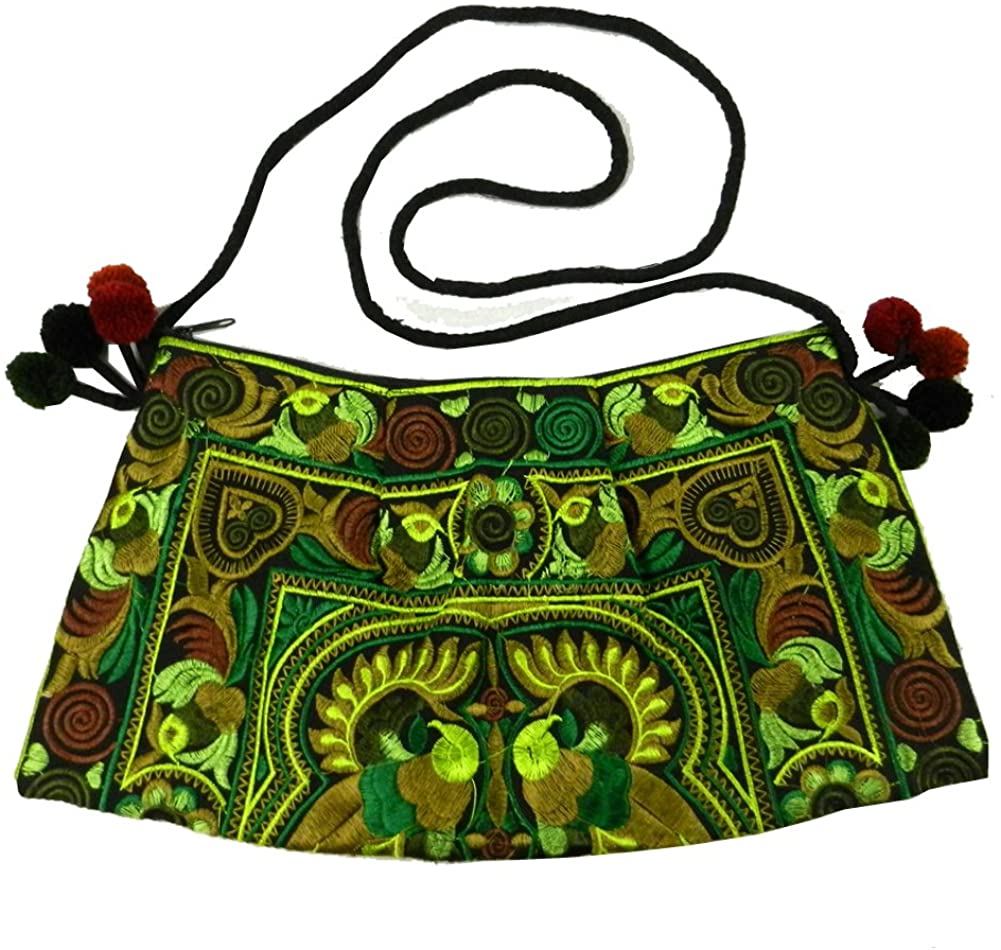 Price:$14.61 BTP! HMONG Bag Swingpack Hill Tribe Ethnic Bird Embroidered Sling Crossbody Shoulder Purse Green HMSP6  Handbags   