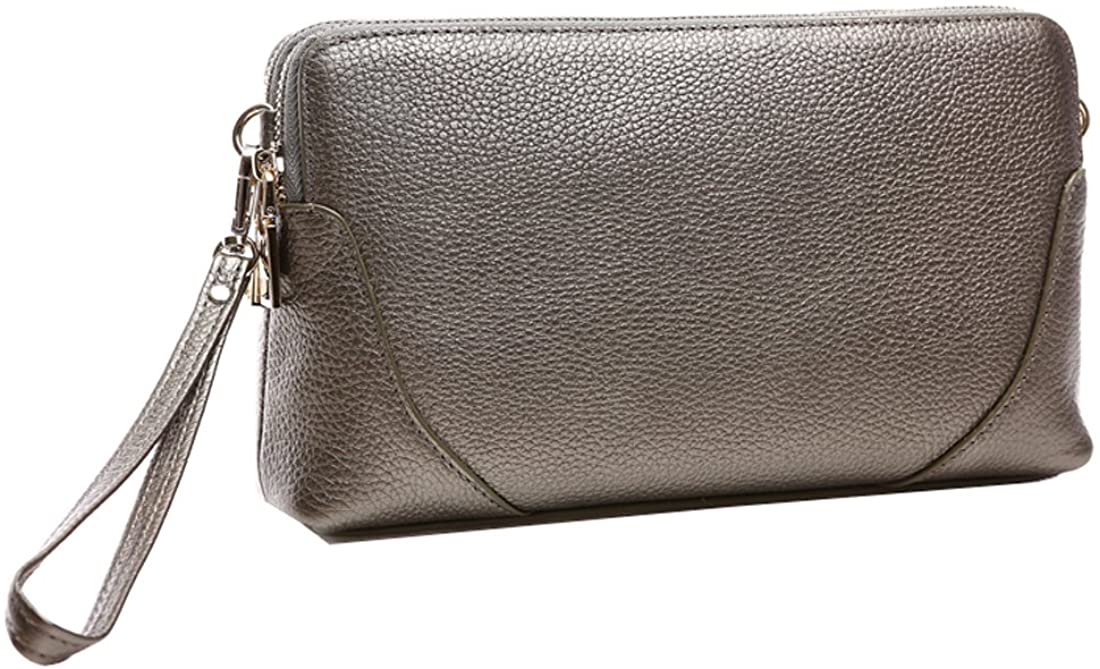 Price:$39.99 Missmay Women's Wristlet Clutch Shoulder Bag Crossbody Purse Top Leather Iphone 6 Plus Double Zipper Silver  Handbags   