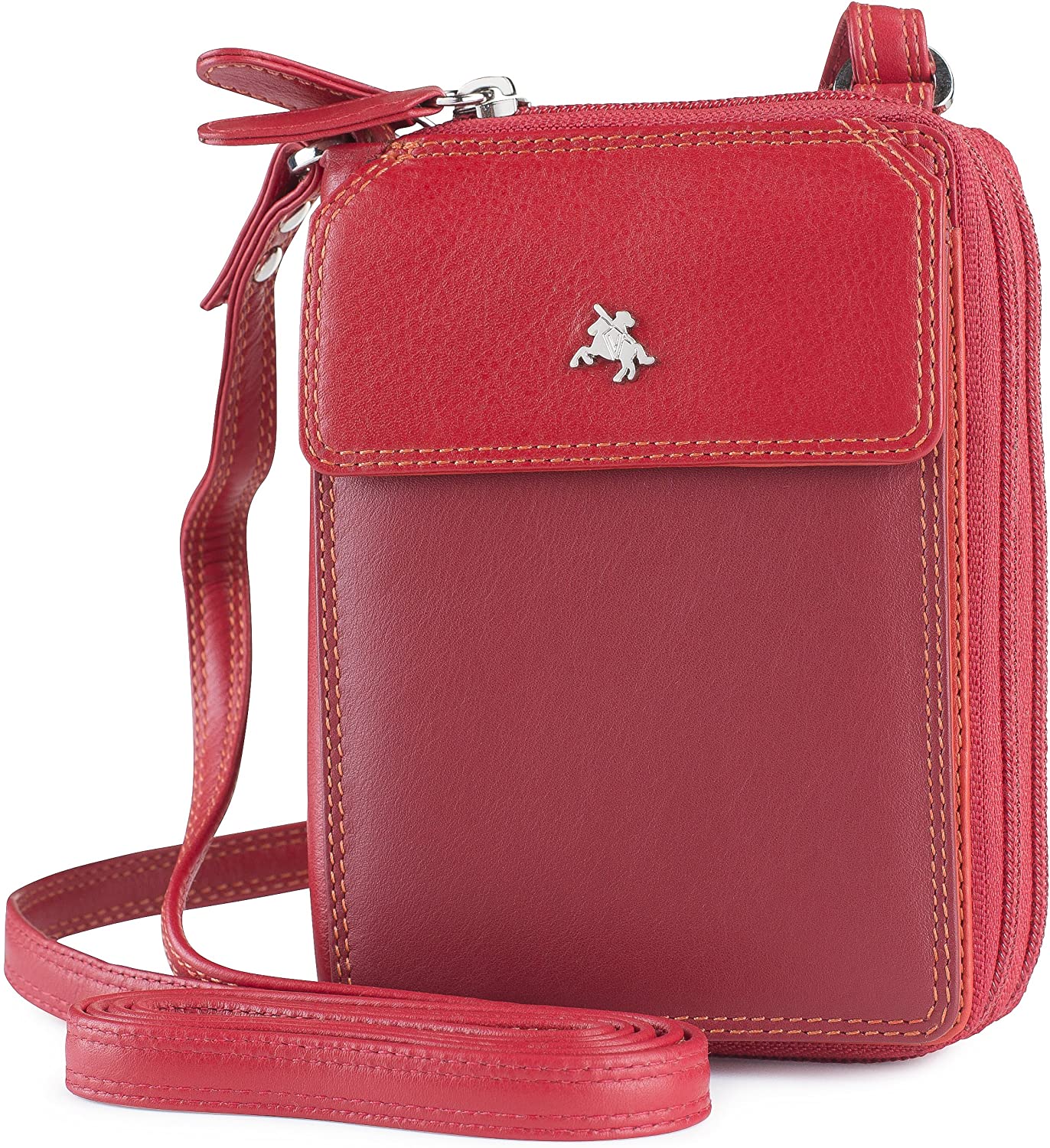 Price:$29.99    Visconti BRB15 Leather Purse Shoulder Strap/Mini Bag/Card Holder Wallet iPhone 5, Red Multi, X-Small  Clothing