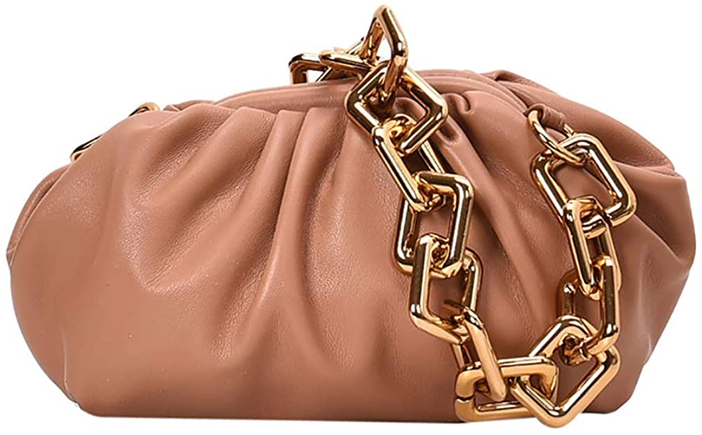 Price:$29.99 HIKEL Fashion Personality Chain Shoulder Armpit Bag Simple Dumpling Bag, PU Leather Travel Leisure Bag Lady Bags (Khaki)  Handbags   