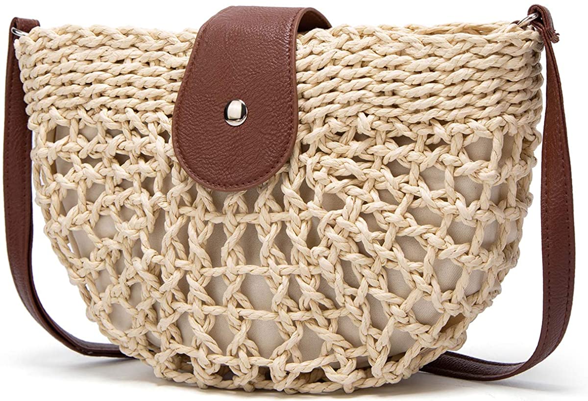 Price:$0.00 Straw Crossbody Bag, Women Straw Shoulder Bag Summer Beach Straw Bag Purse For Travel  Handbags   