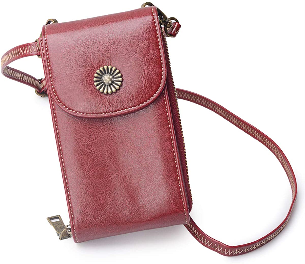 Price:$26.99 Women RFID Blocking Small Cell Phone Purse Crossbody Bag Smartphone Wallet with shoulder strap (Red(12 Card Slots))  Handbags   