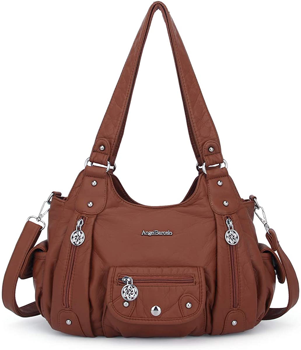 Price:$34.99    Angel Barcelo Womens Purses and Handbags PU Leather Shoulder Bag Waterproof Hobo Bags for Girls (Brown)  Clothing
