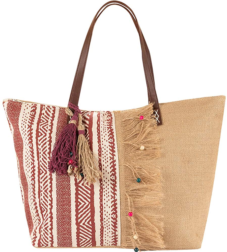 Price:$18.99    Canvas Beach Large Tote Bag for Women Large Burlap Handbag Shoulder Bag Travel Bag  Clothing