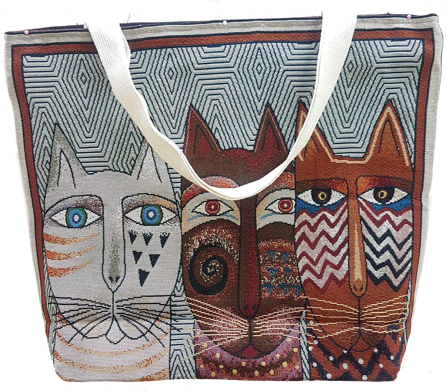 Price:$18.50    MY HOPE Large Tote Bag Shoulder Bag for Gym Beach Travel Bags Light Brown with Cat Pattern Multicolor  Clothing