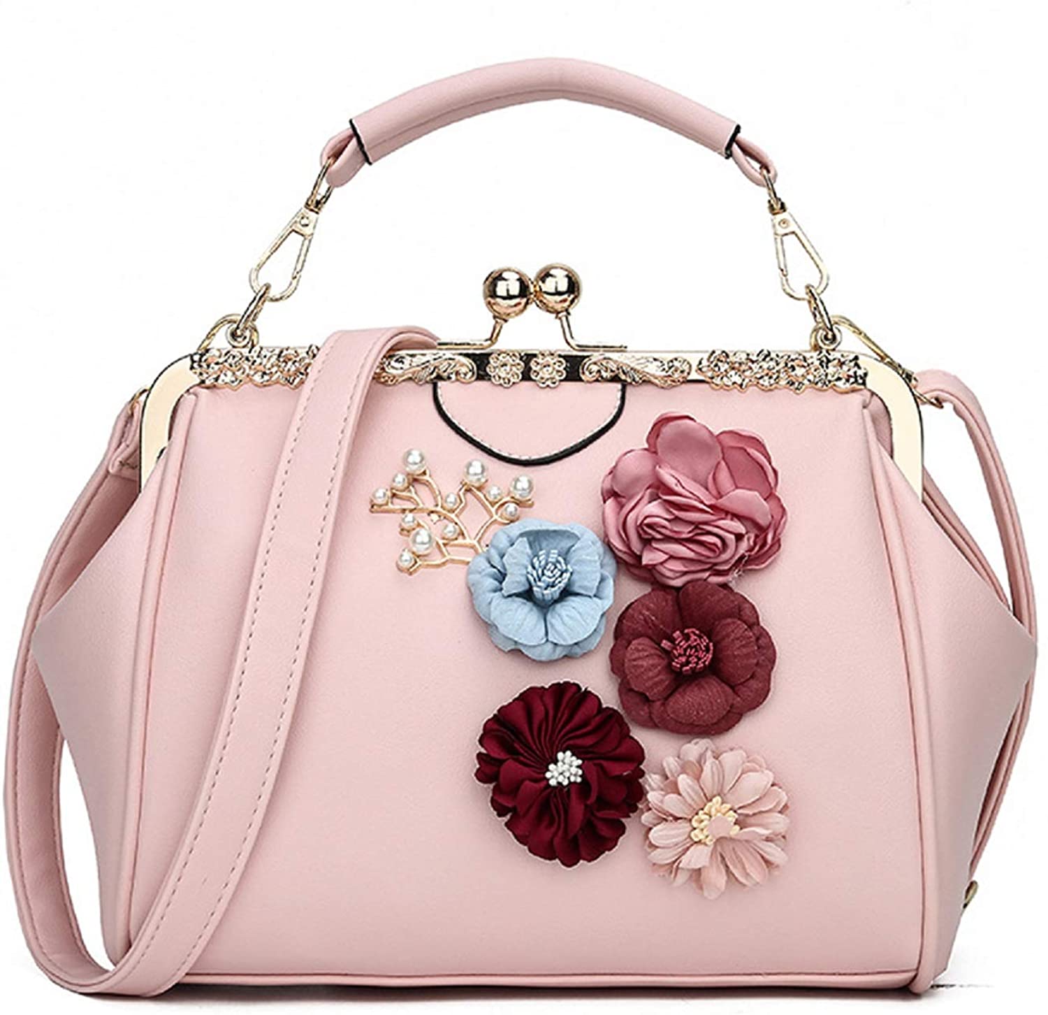 Price:$25.99 Zhiyang Women Vintage Floral Handbag Kiss Lock Appliques Party Shoulder Purse  Handbags   