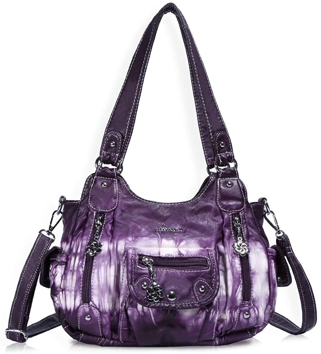 Price:$35.99    Angel Barcelo Fashion Hobo Womens Soft Leather Top-handle Bag Handbags and Purses Casual Shoulder Bag Purple  Clothing