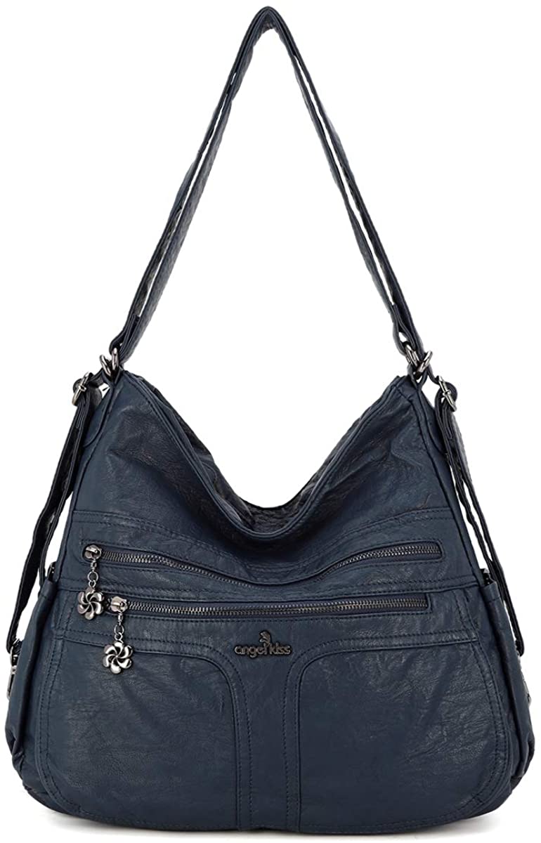 Price:$39.99    angel kiss Satchel Handbag for Women, Ultra Soft Washed Vegan Leather Crossbody Bag, Shoulder Bag, Tote Purse (0106-BLUE)  Clothing