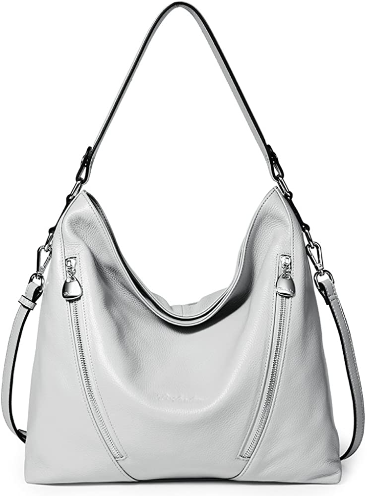 Price:$69.99    BOSTANTEN Women Leather Handbag Designer Large Hobo Purses Shoulder Bags Grey  Clothing