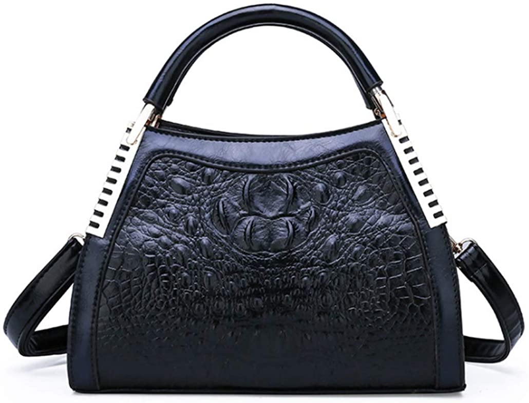 Price:$20.99    Crocodile Pattern Top Handle Bag for Women Fashion Shoulder Bag Purse Crossbody PU Leather Floral Print Medium Square (Black)  Clothing