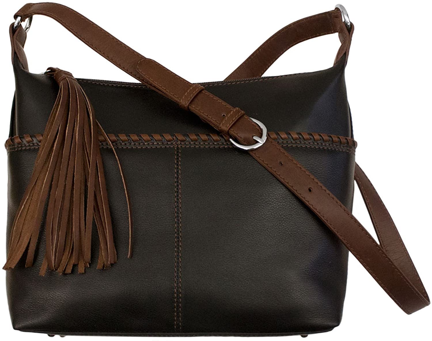 Price:$99.95    Whipstitched Leather Hobo Handbag (Black/Toffee)  Clothing