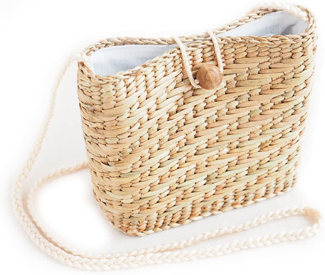Price:$39.00    luxury Rattan mini Bags Woven Hyacinth Round Straw Harvest Shoulder Crossbody Tote Natural Handmade Wallet Bead lock  Clothing