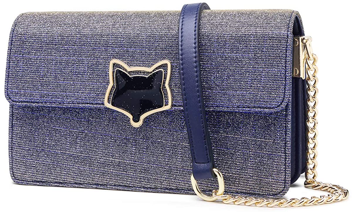 Price:$47.99 Small Leather Crossbody Bags for Women, Genuine Leather Shiny Fabric Mini Ladies Shoulder Bag with Adjustable Chain Strap Women's Fashion Evening Bag Girls Casual Cute Messenger Satchel (Dark Blue)  Handbags   