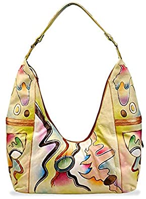 Price:$180.00    Magnifique Blissfull Leather Hand Painted Hobo Handbag  Clothing