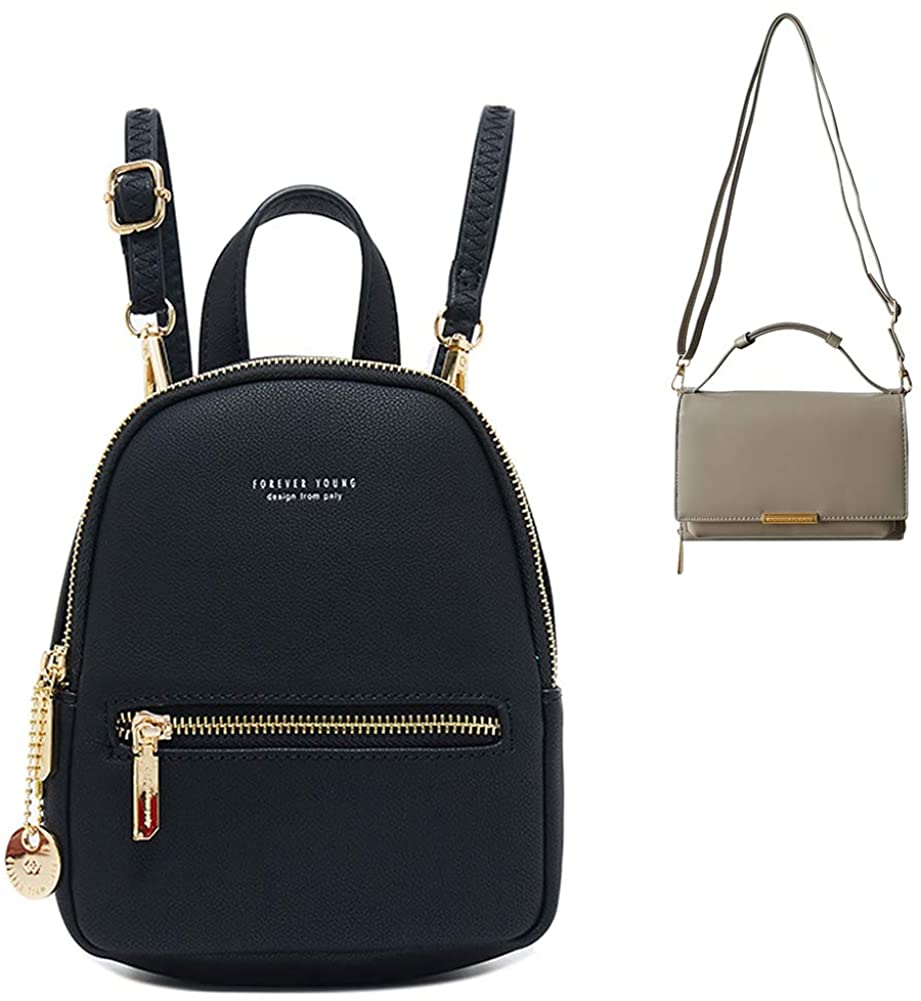 Price:$0.00    Women's Mini Backpack Purse Small Crossbody Shoulder Bag Cell Phone Wallet - Grey + Black  Clothing