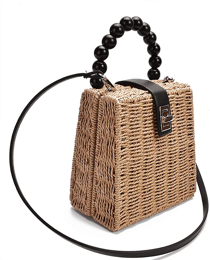 Price:$24.99 NIBD Handwoven Square Straw Rattan Bag Shoulder Wicker Purse Small Box Woven Bali Womens Crossbody Bag  Handbags   