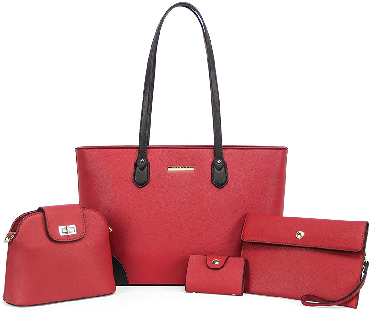 Price:$38.99    CHANRS KEATN Handbags for Women Fashion Tote Shoulder Bags Top Satchel Purses 4pcs Handbag Set (Red&Black)  Clothing