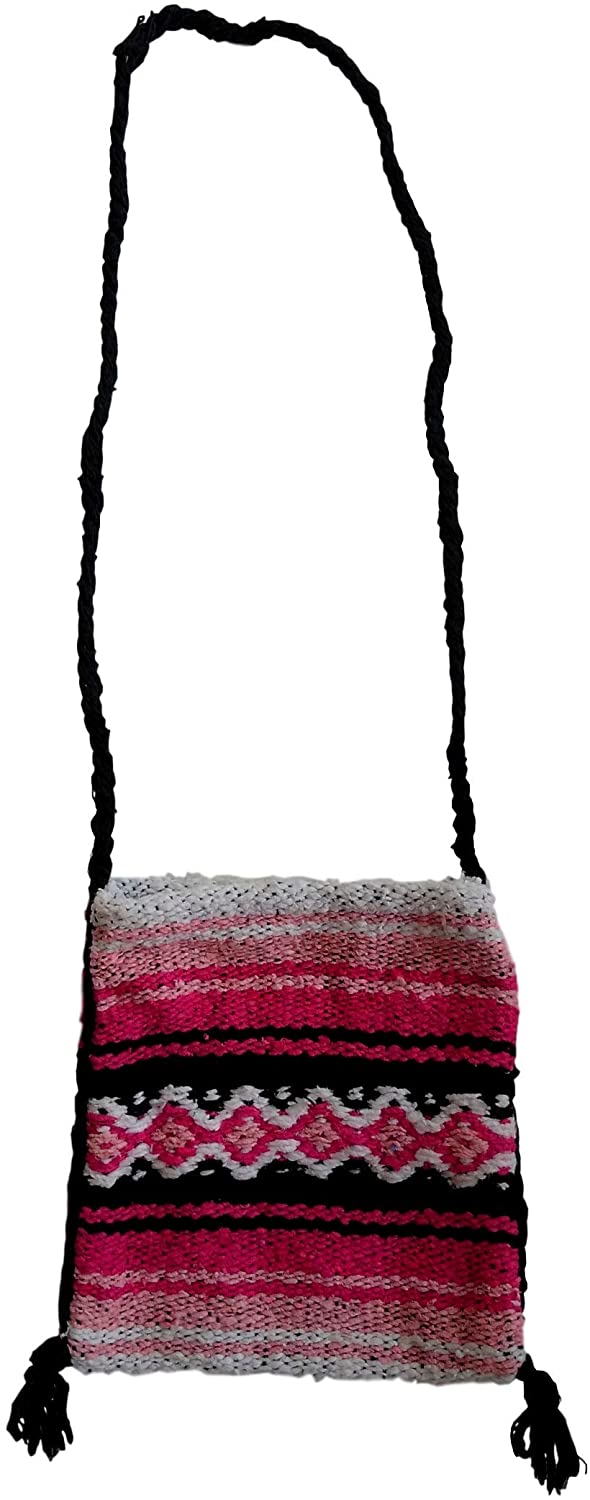 Price:$16.99 Aztec tribal shoulder bag for girls, boys, teens, women and men. Made by Mexican artisans (small, Pink)  Handbags   