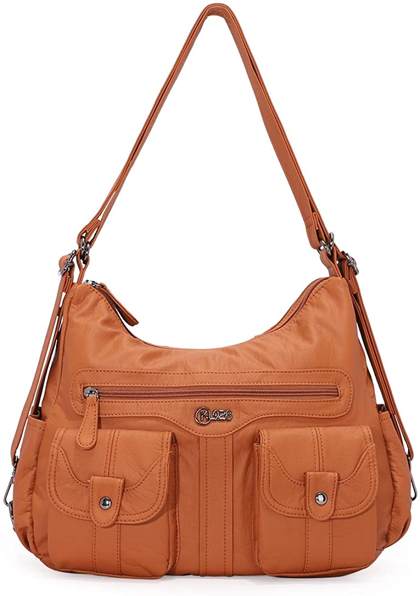 Price:$38.98    KL928 Large Purses and Handbags for Women Soft PU Washed Leather Crossbody Shoulder Bags, Brown  Clothing