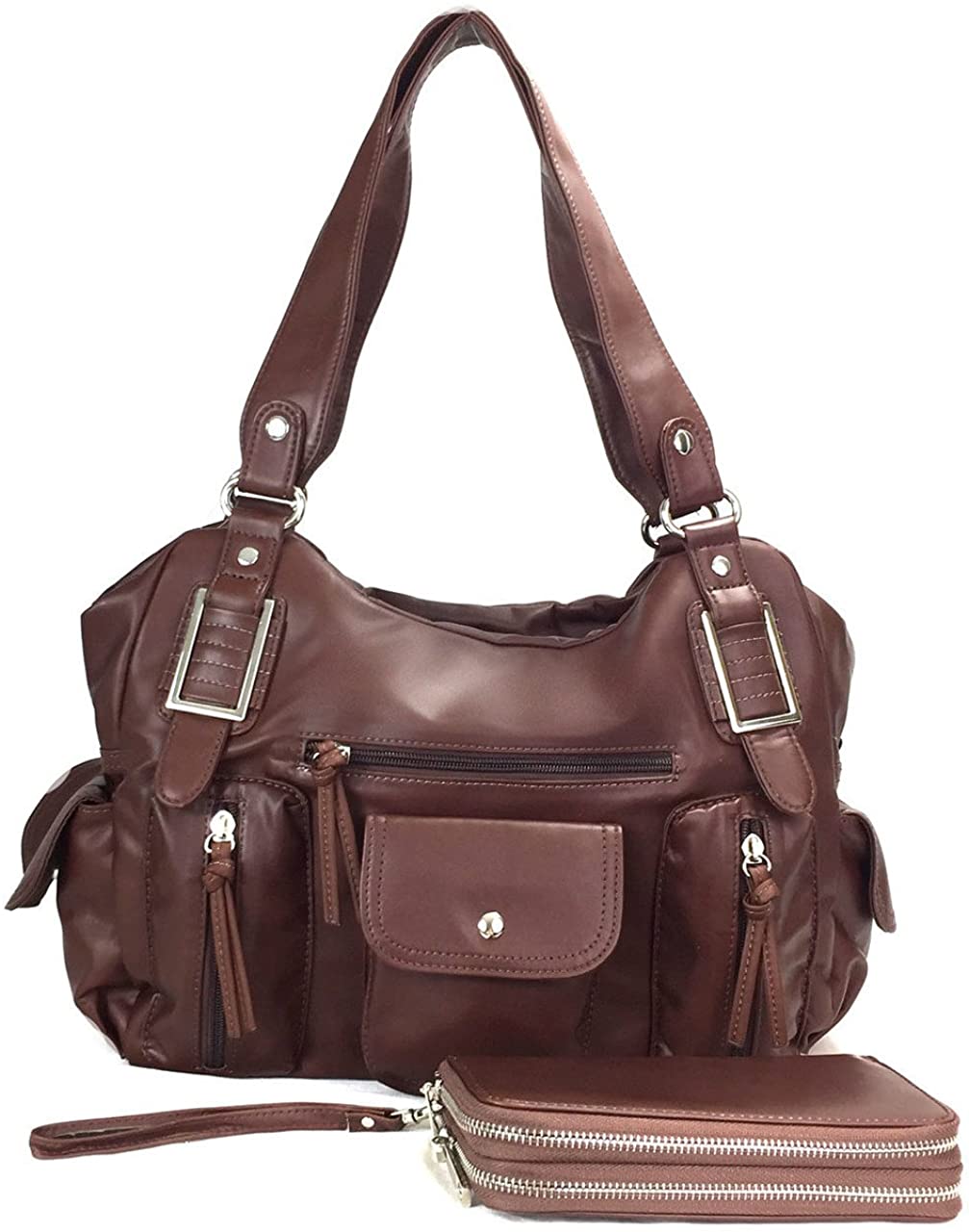 Price:$34.99    ZzFab Super Soft Multi Pockets Wash Leather Bag Set Brown  Clothing