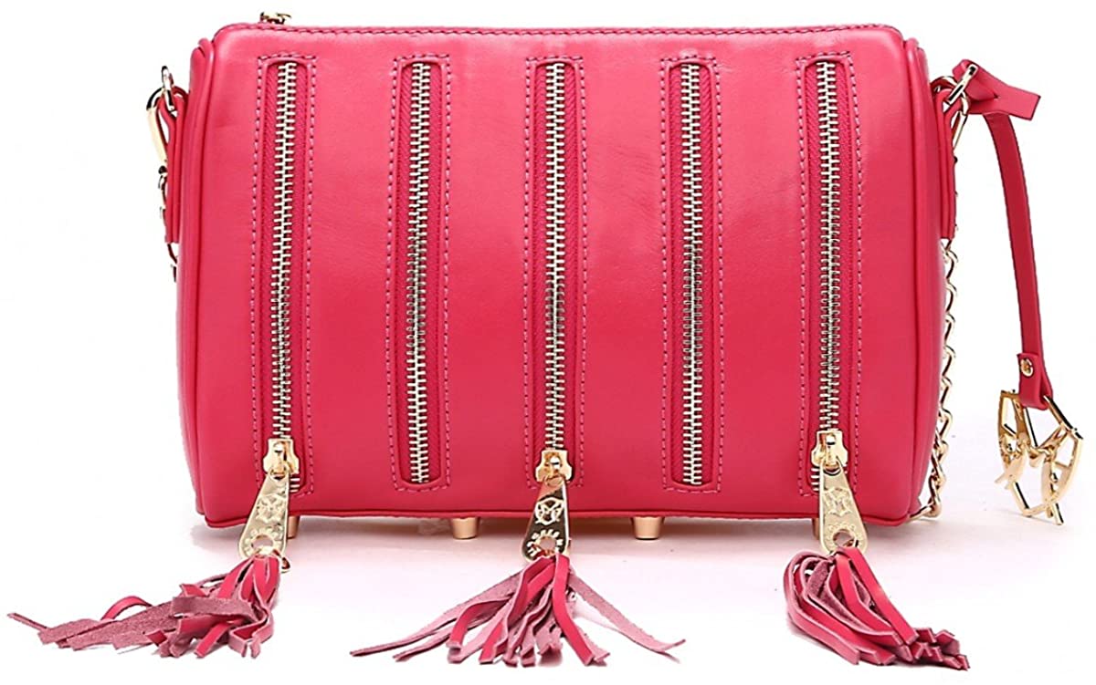 Price:$99.90 Greg Michaels Maya 6 Zipper Handbag Purse in Pink Real Nappa Leather  Handbags   