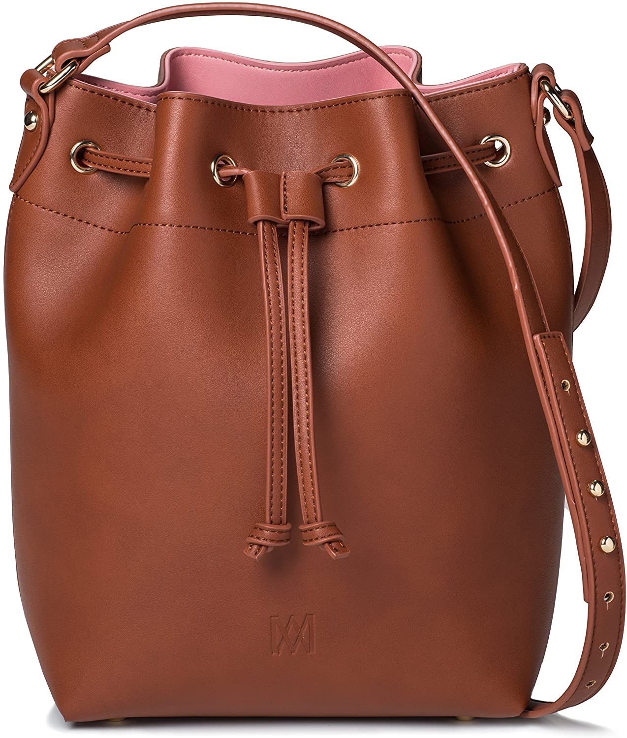 Price:$78.00    Marsi Bond Trendy Vegan Faux Leather Jane Fashion Bucket Bag (Cognac)  Clothing