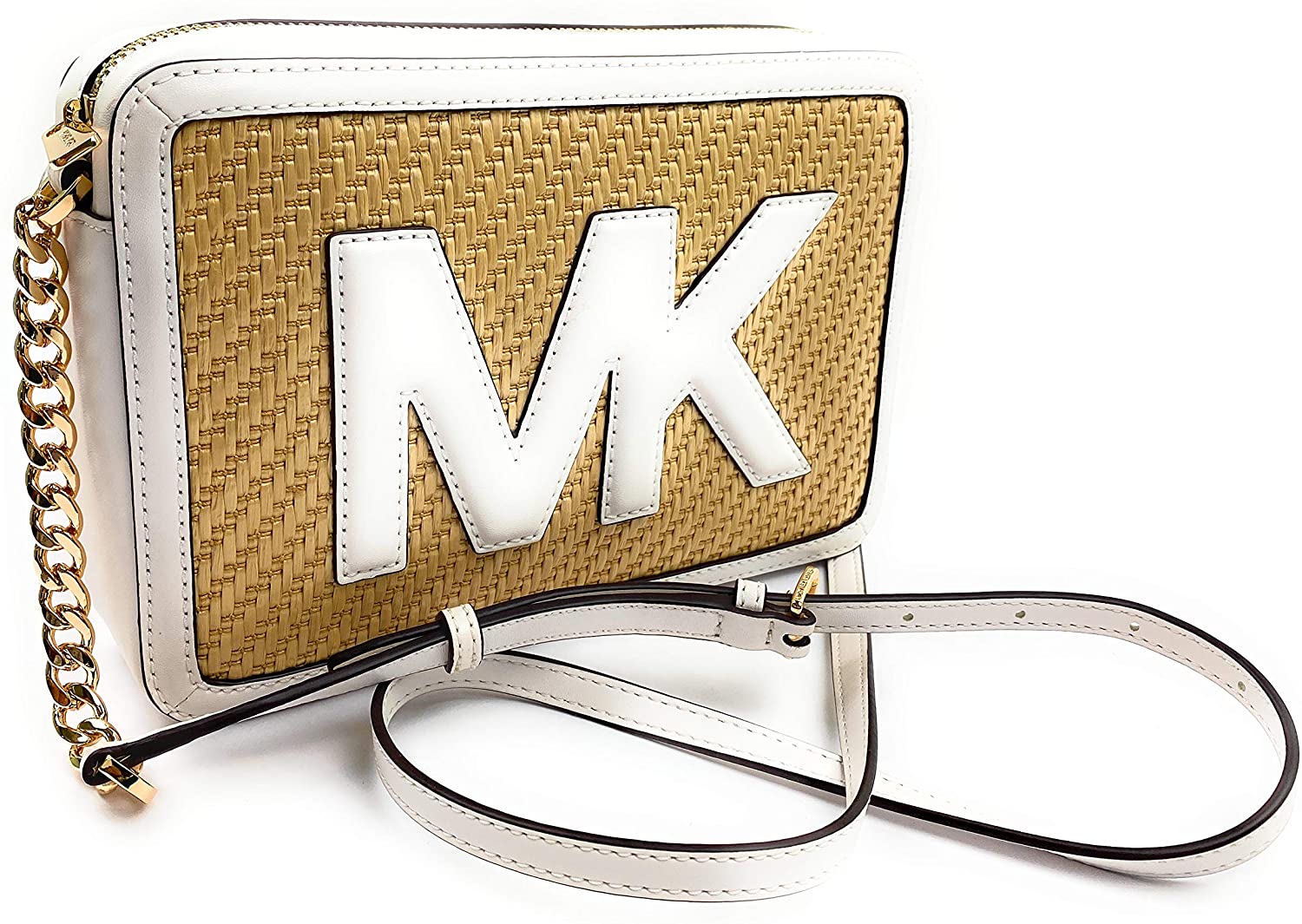 Price:$119.97 Michael Kors Women's Jet Set Item EW Straw Python Capsule Crossbody Bag (Optic white)  Handbags   