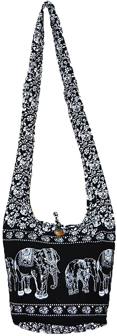 Price:$15.99    Thai Hippie Hobo Sling Crossbody Shoulder Bag Purse Handmade Black Elephant Gypsy Boho Medium M977  Clothing