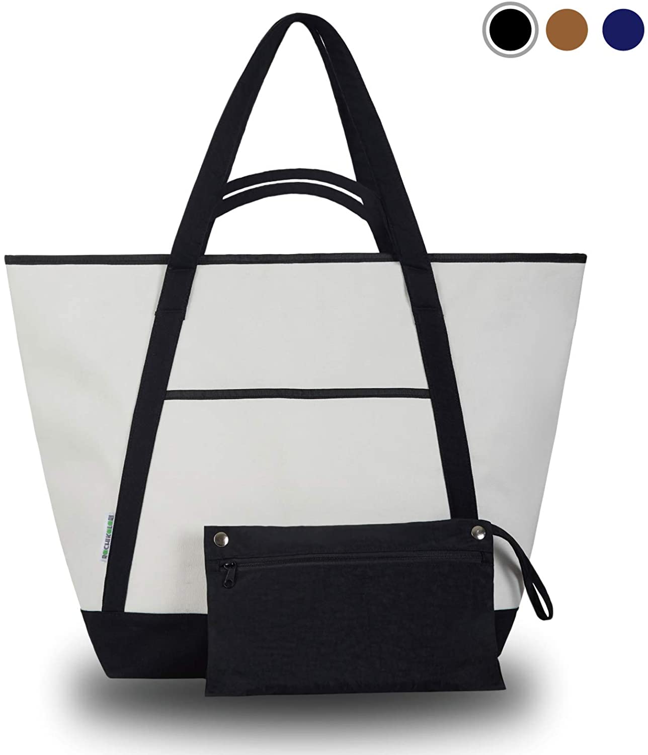 Price:$19.99 RK ROCHI KOLORI Heavy Duty Oversized Shoulder&Hand Tote Bag-12oz Canvas 18"H x 25"W x 10"D-Top Zip Closure, Detachable Inner Zip Pocket, Large Exterior Pocket- Great for DIY&Travel (BLACK)  Handbags   