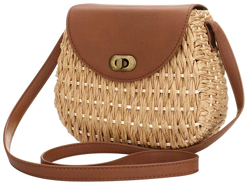 Price:$12.99    Straw Crossbody Bag Women Weave Shoulder Bag Round Summer Beach Sea Tote Handbag  Clothing