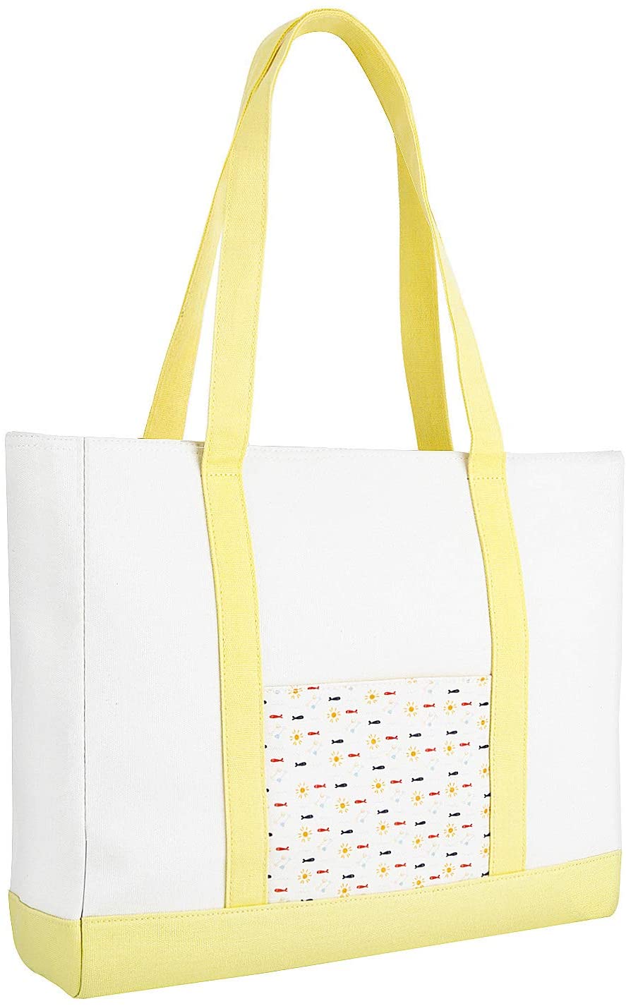 Price:$18.99    Luxspire Large Capacity Canvas Tote Bag, Portable Switch Travel Bag Fashion Beach Bag, 3 Inner Pockets Shoulder Bag, Top Zipper Closure Travel Tote Bag for Gym, Beach, Spa, Travel - Yellow  Clothing