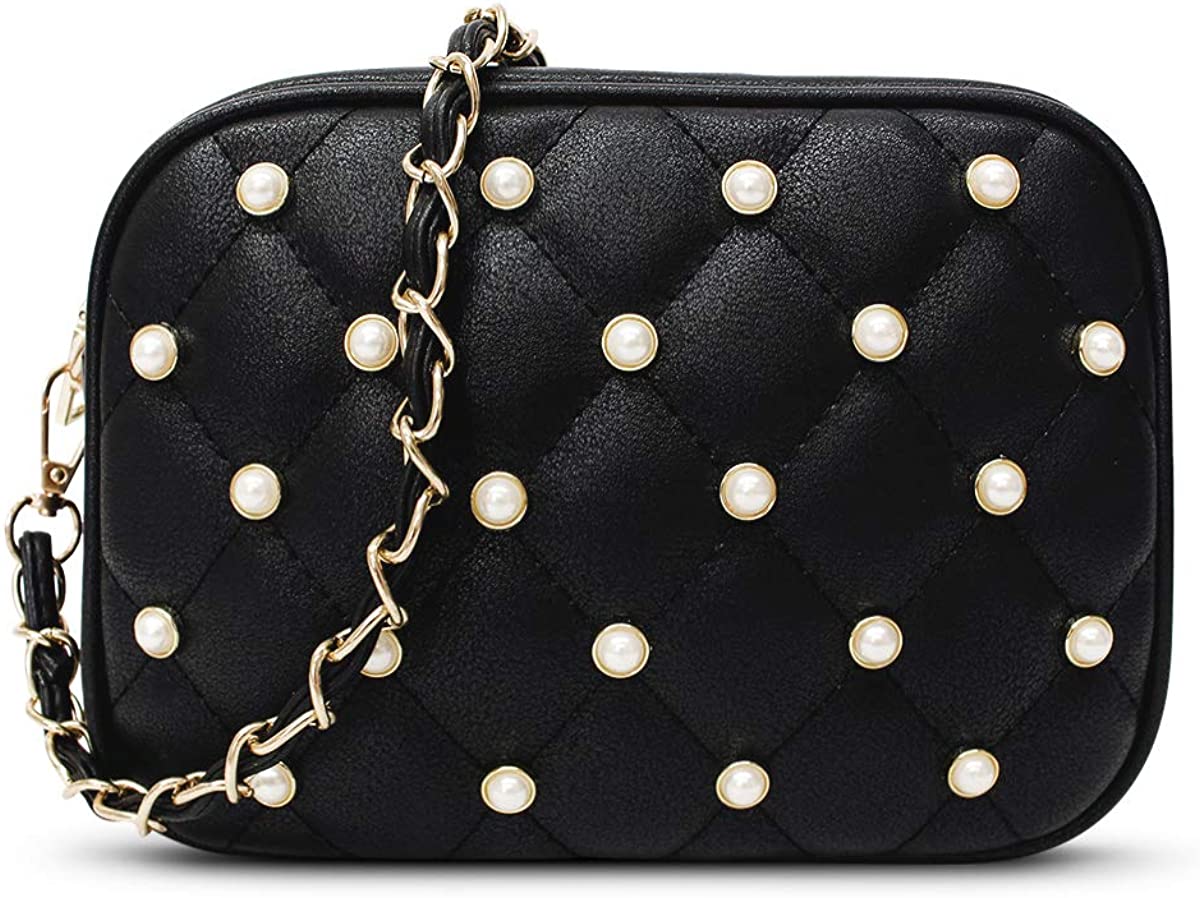 Price:$21.59 Shoulder Bag with Beads, Ustyle Designer Lightweight Soft PU Bag Metal Chain Strap Wallet Shopping Party Wedding classic suits for all events (black)  Handbags   