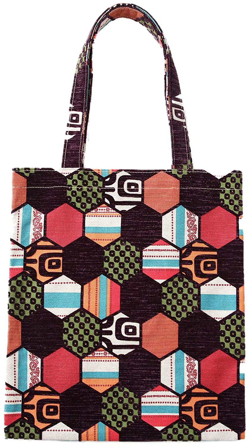 Price:$12.99 Flocking fabric tote bag, women's one - shoulder tote bag with large capacity（Brown hexagon lattice）  Handbags   