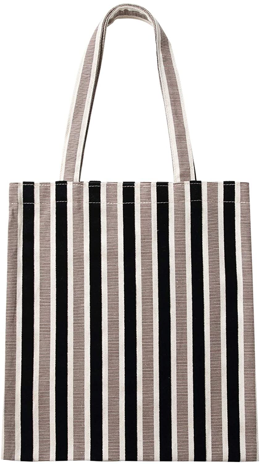 Price:$12.99 Flocking fabric tote bag, women's one - shoulder tote bag with large capacity（Black and grey stripes）  Handbags   